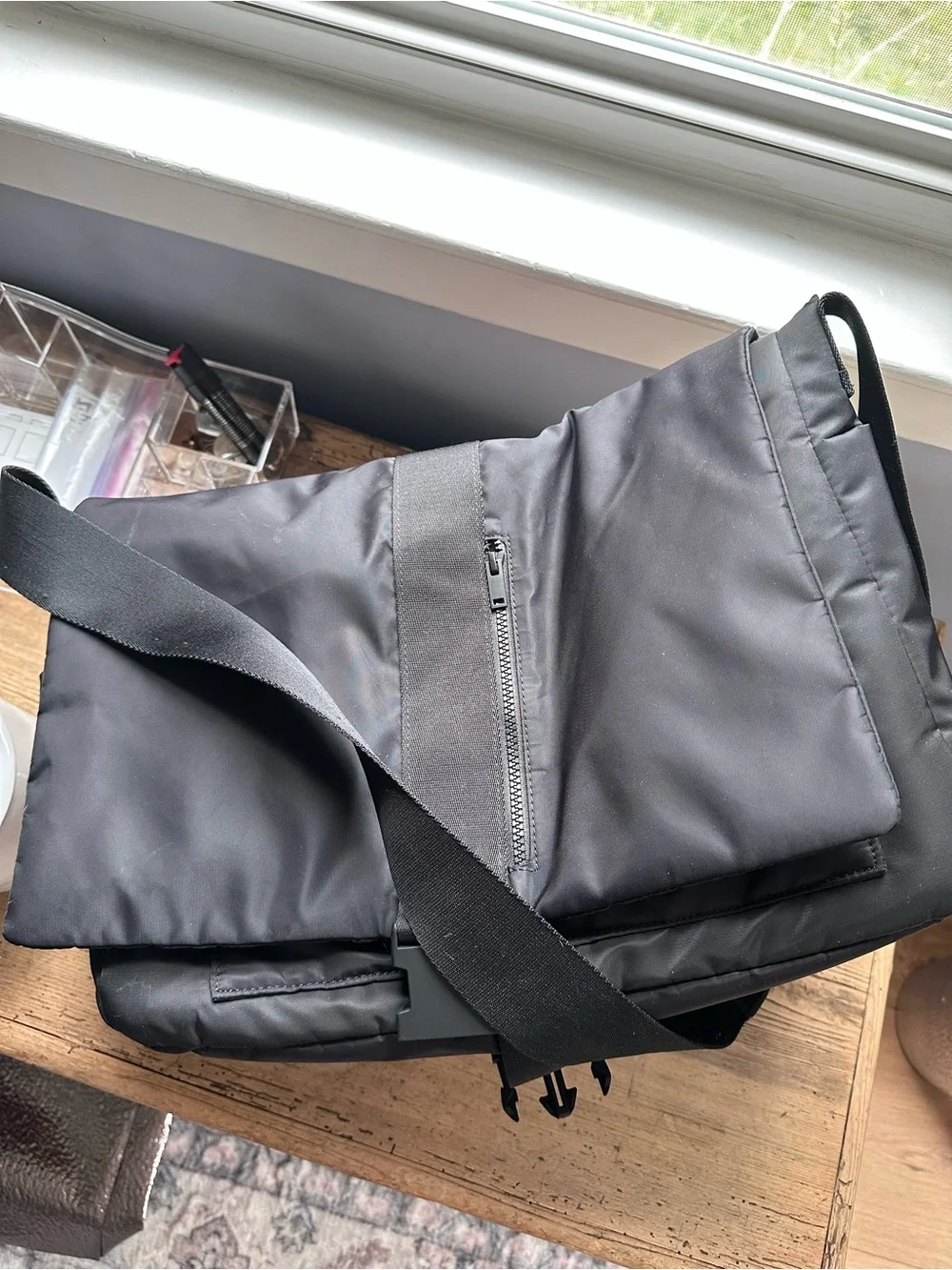 COS Black Nylon Messenger Satchel with Front Buckle